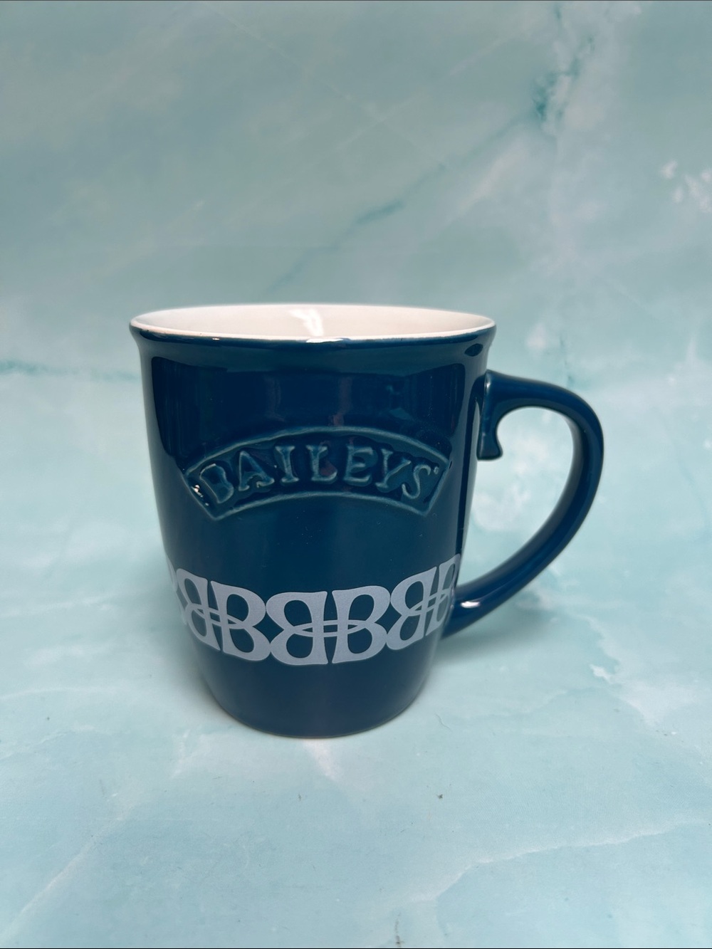 RARE Baileys blue  And White Raised Logo 10 oz Coffee Mug